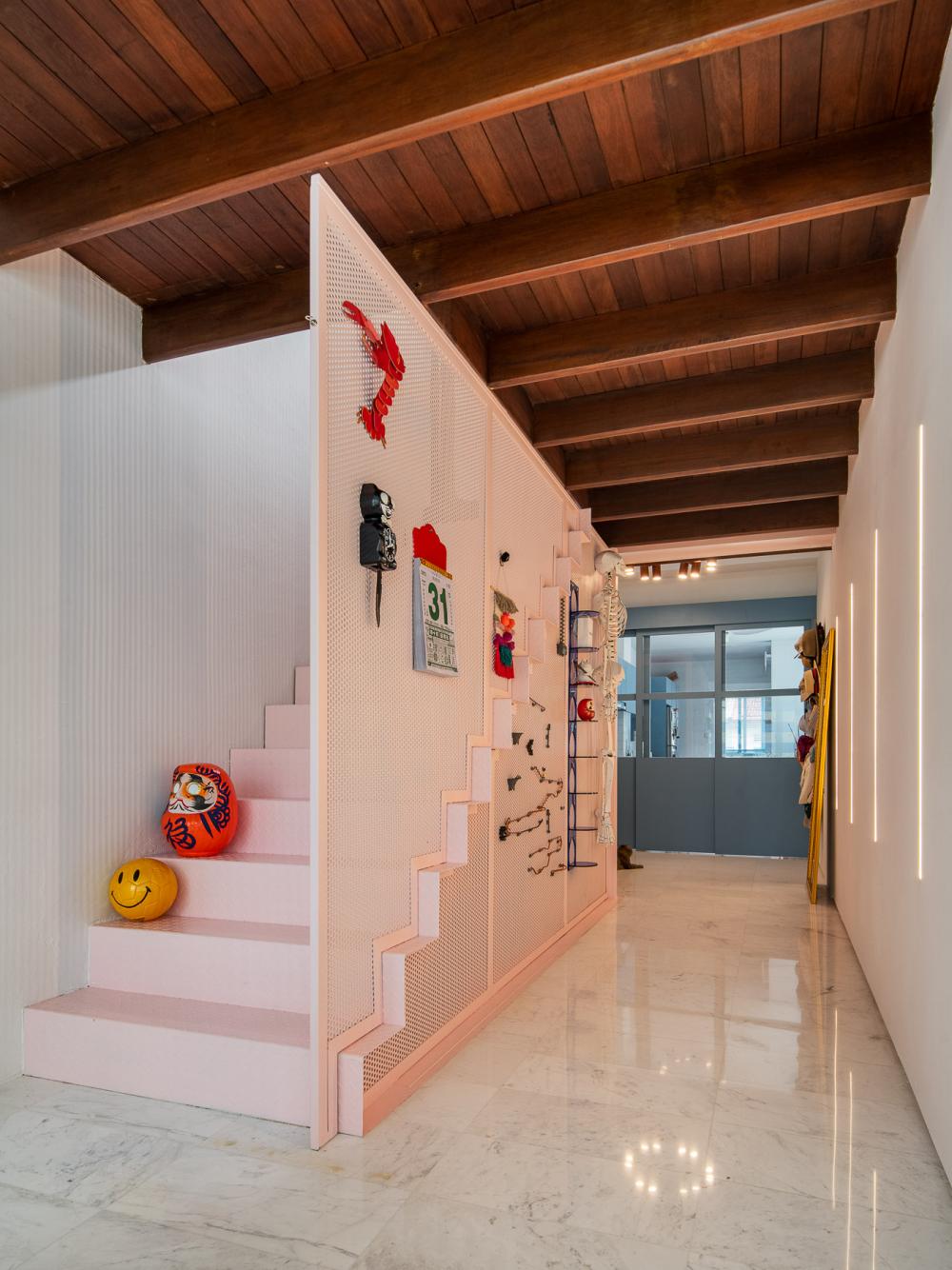Eclectic Entryway with Seating Bench and Shoe Rack