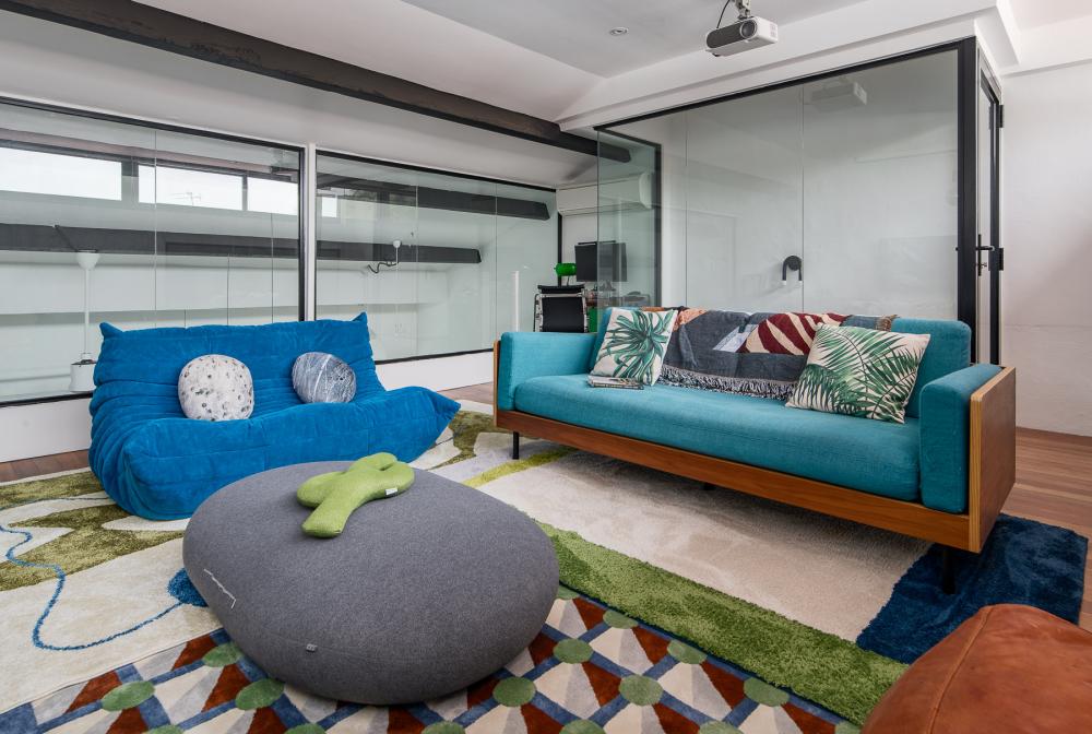 Eclectic Home Theatre with Settee and Sofa