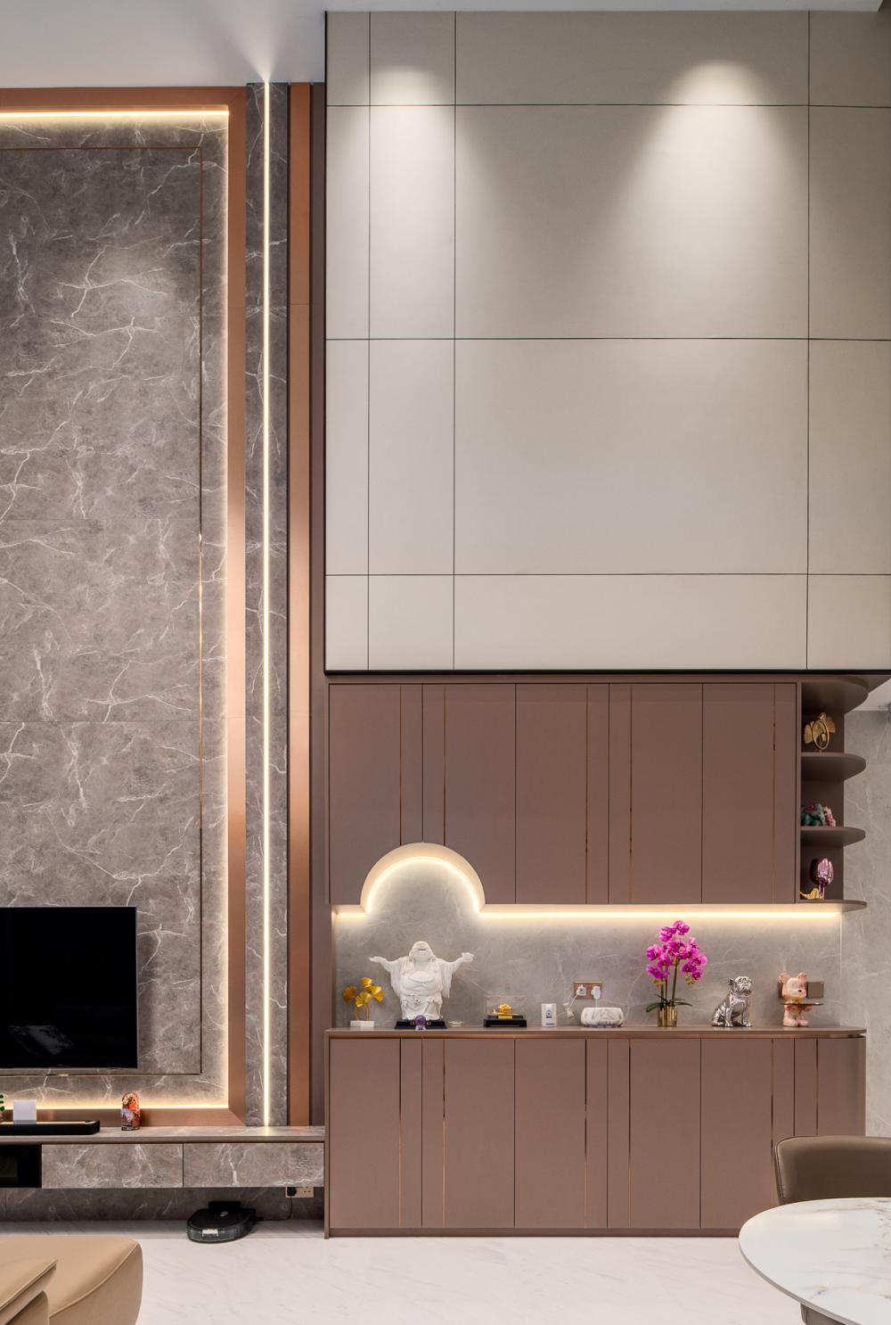 Contemporary Living Room with Feature Wall and Drop Ceiling