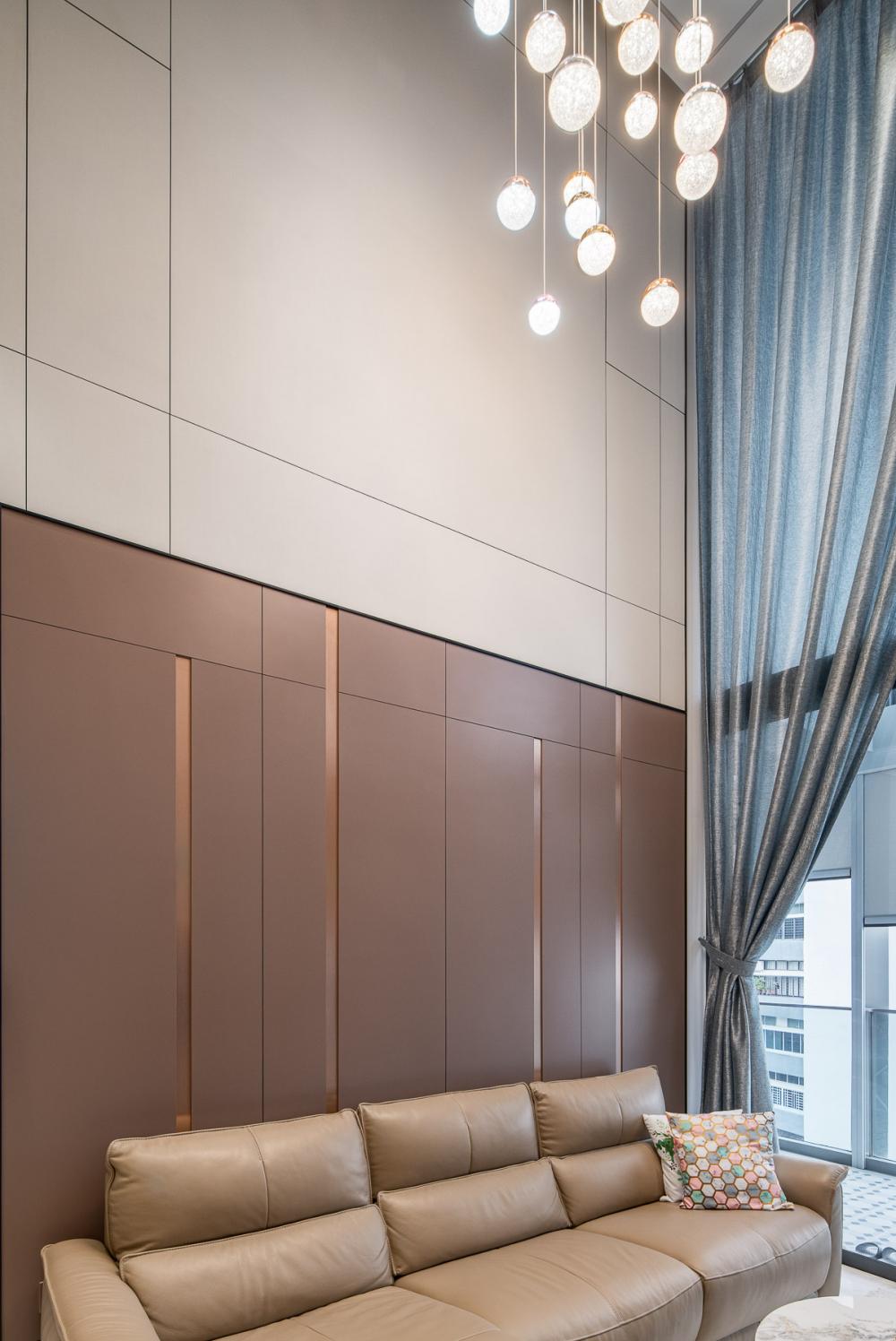 Contemporary Living Room with Feature Wall and Mirror