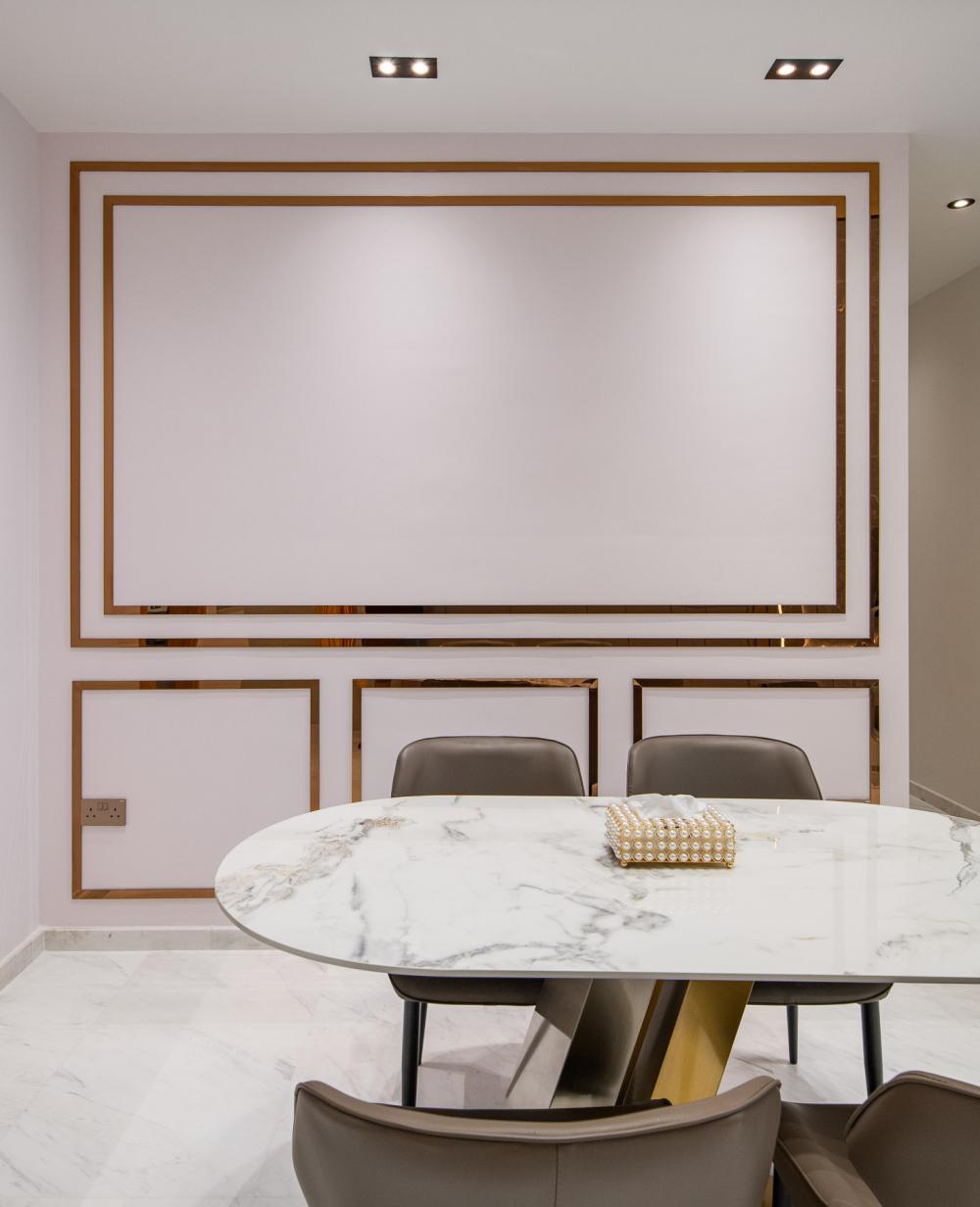 Contemporary Dining Room with Chandelier and Dining Table