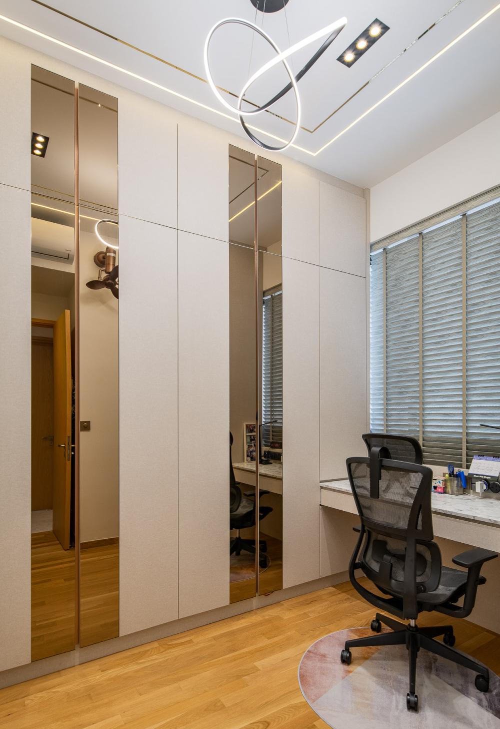 Contemporary Bedroom with Wardrobe and Chandelier