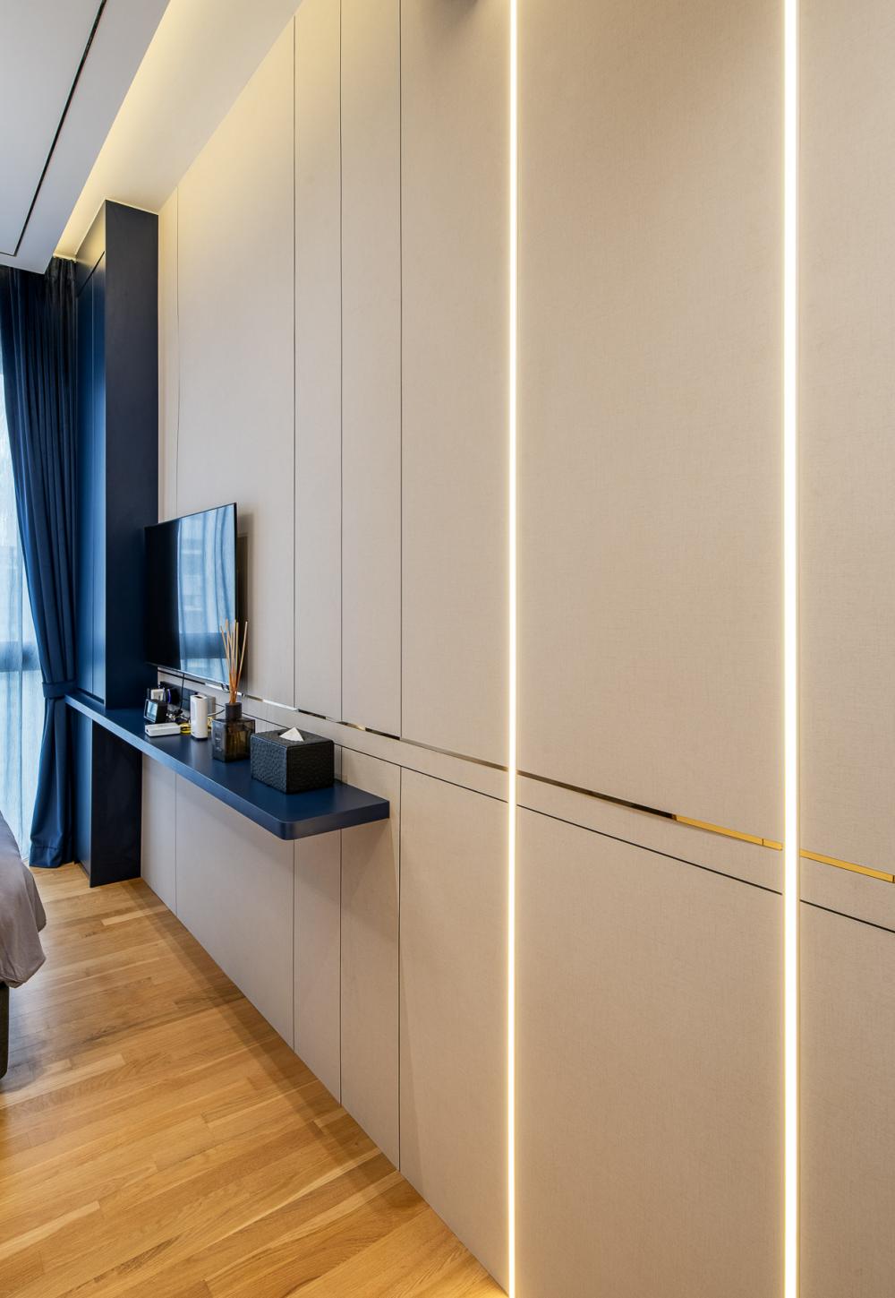 Contemporary Bedroom with Platform Bed and Parquet Floor