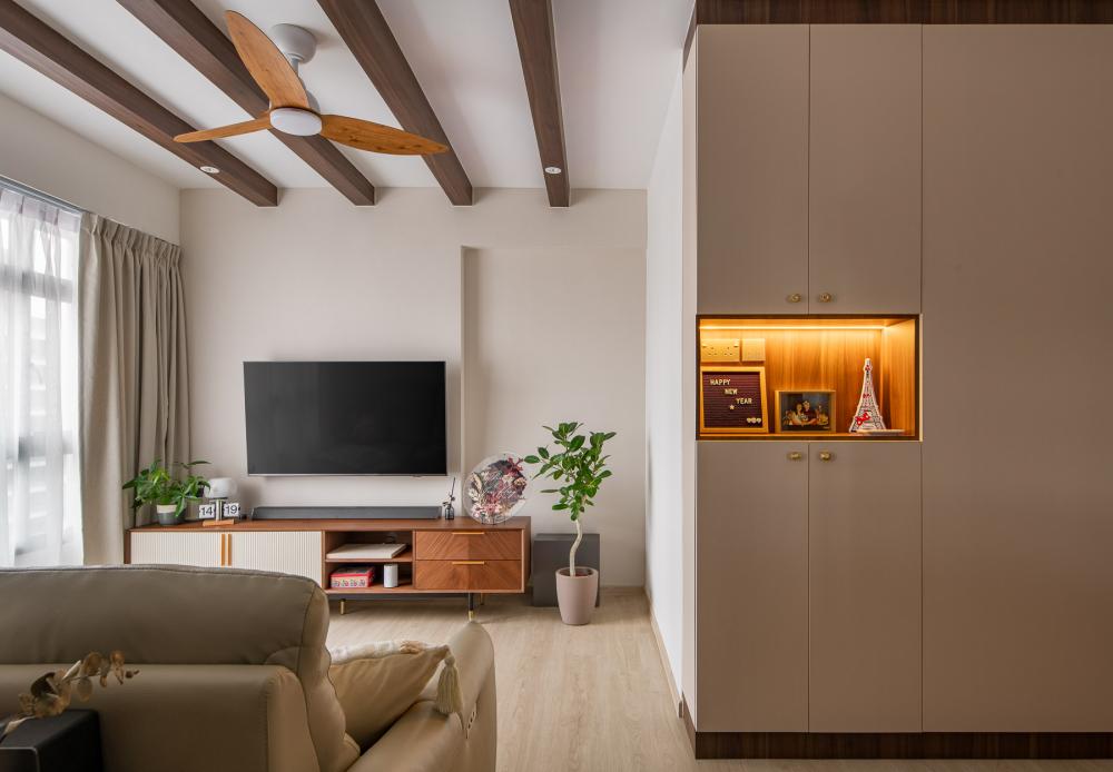 Country Living Room with Bookshelf and Feature Wall