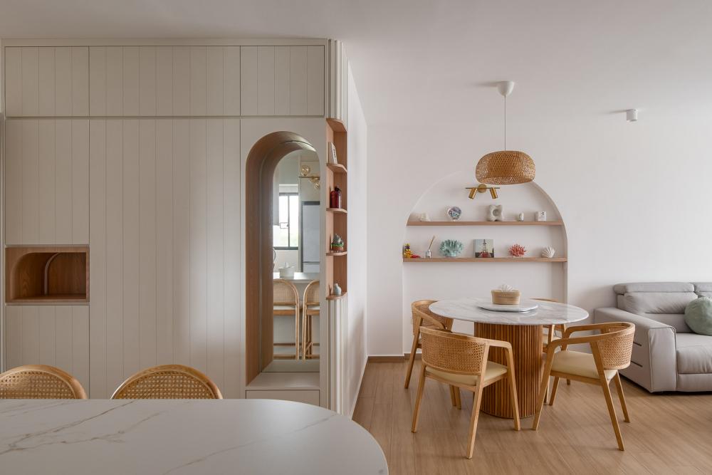 Scandinavian Living Room with Bookshelf and Feature Wall