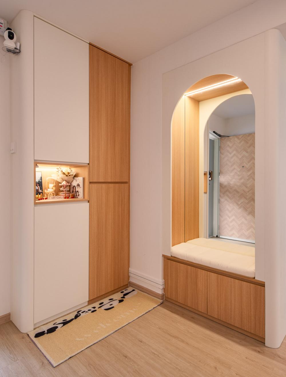 Modern Entryway with Seating Bench and Shoe Rack