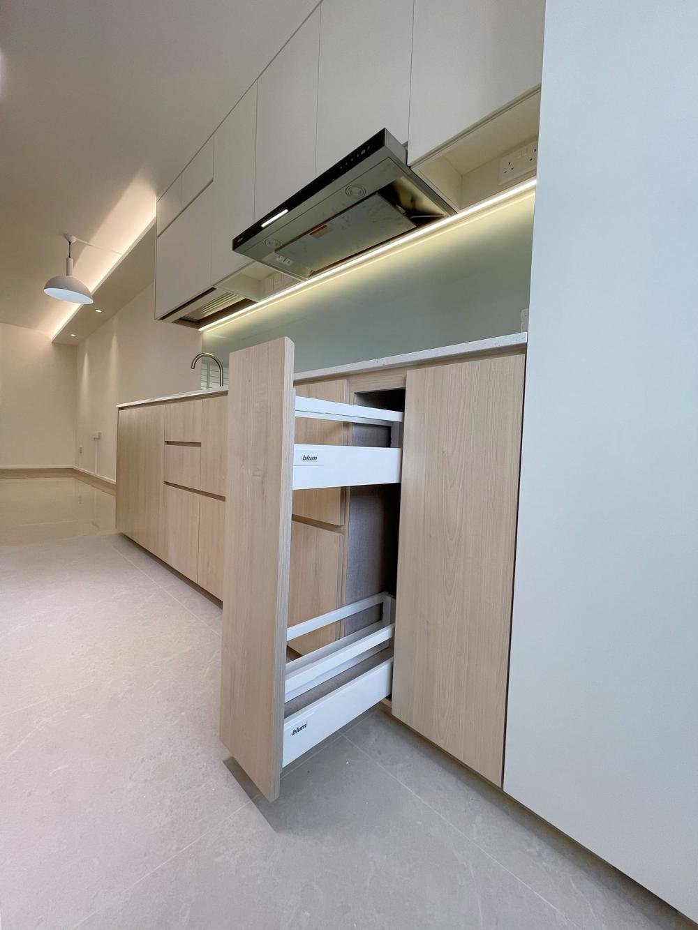 Scandinavian Kitchen with Marble Floor and Dishwasher