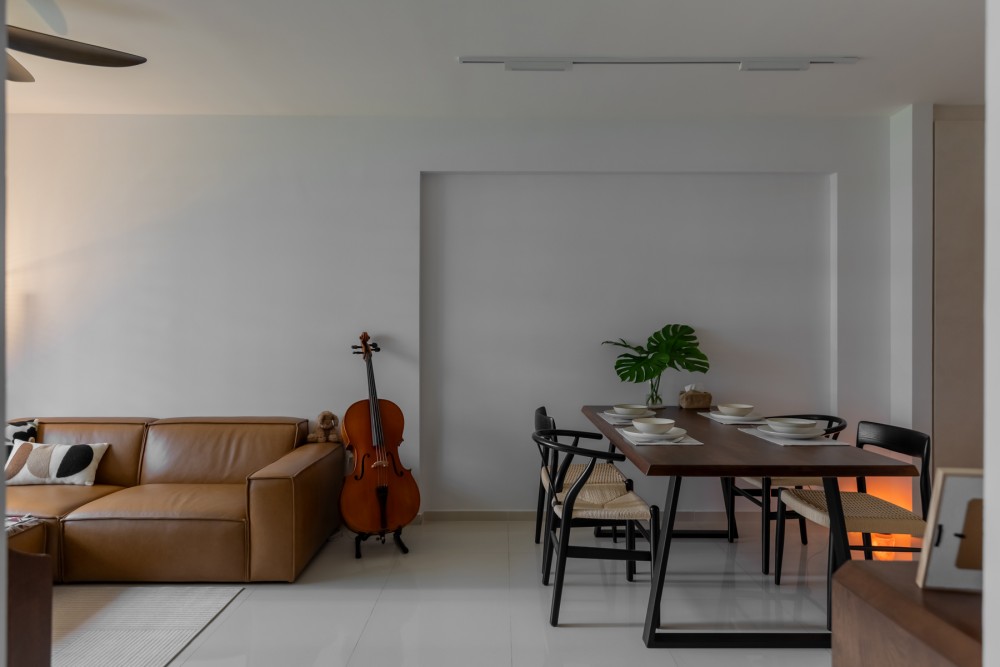 Scandinavian Dining Room with Sofa and Dining Table