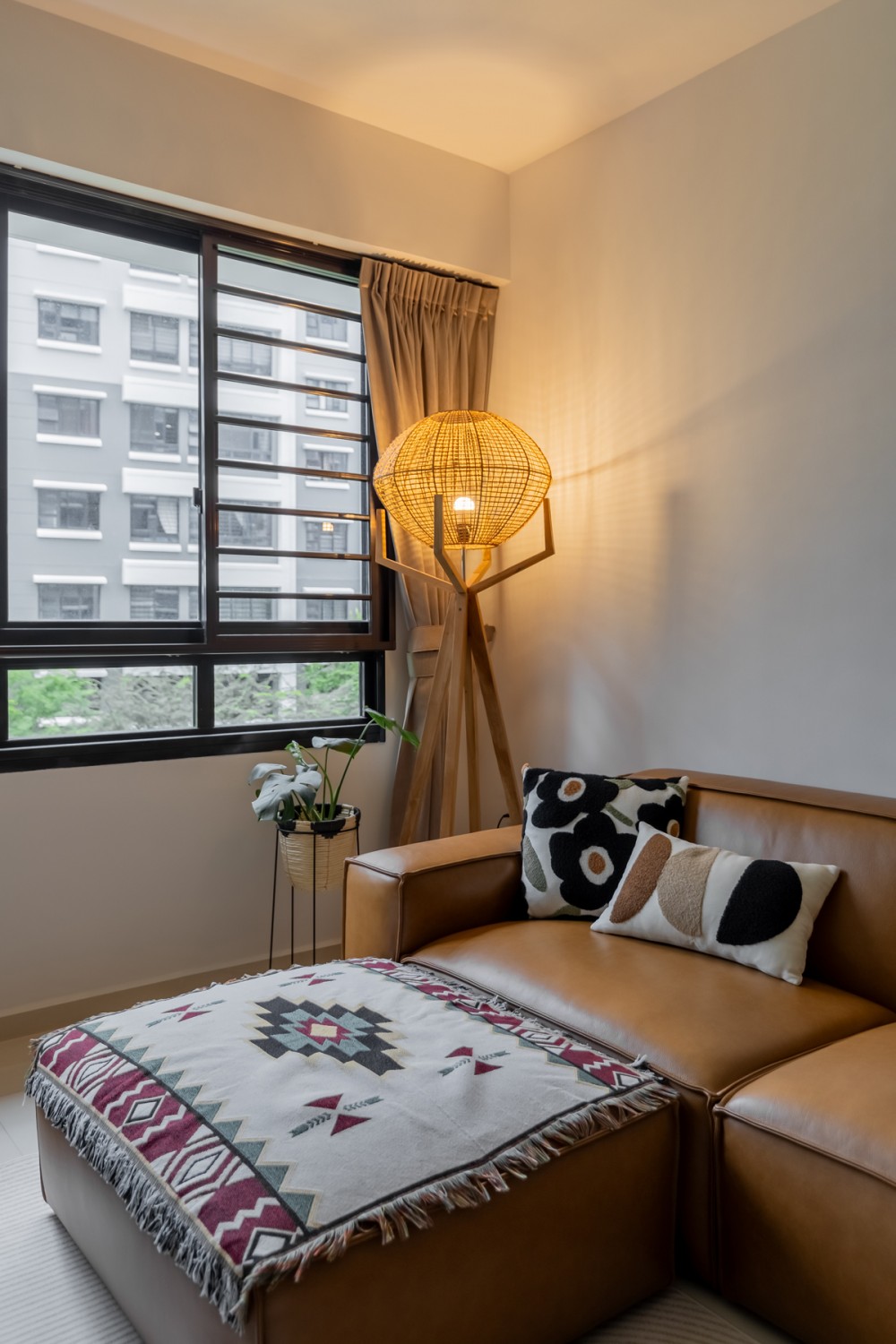 Scandinavian Living Room with Carpet and Curtain