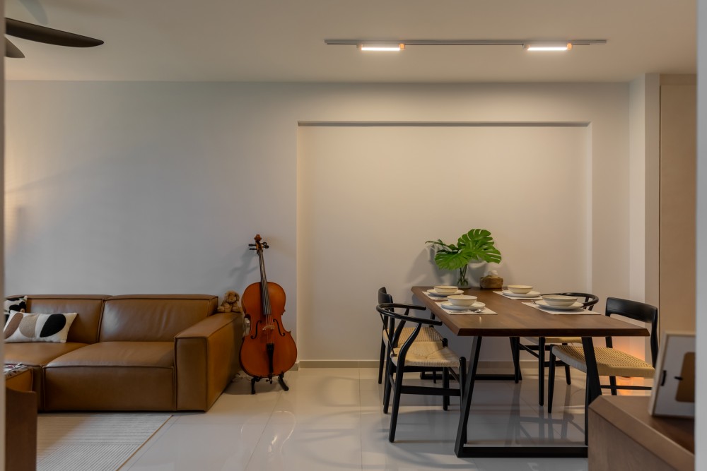 Scandinavian Dining Room with Ceiling Light and Dining Table