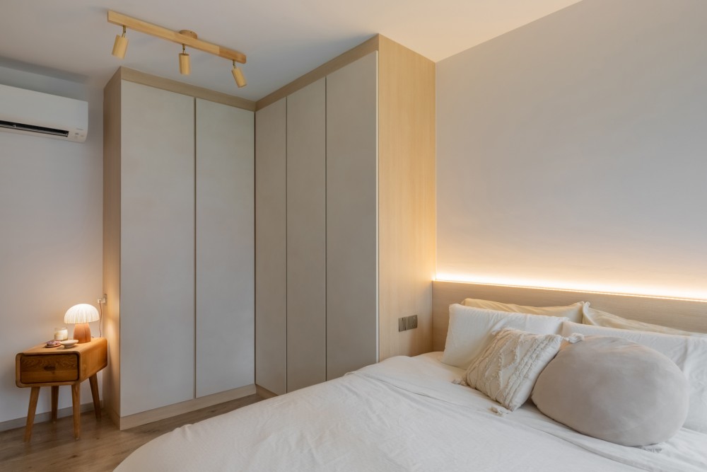 Scandinavian Bedroom with Wardrobe and Bedside Table