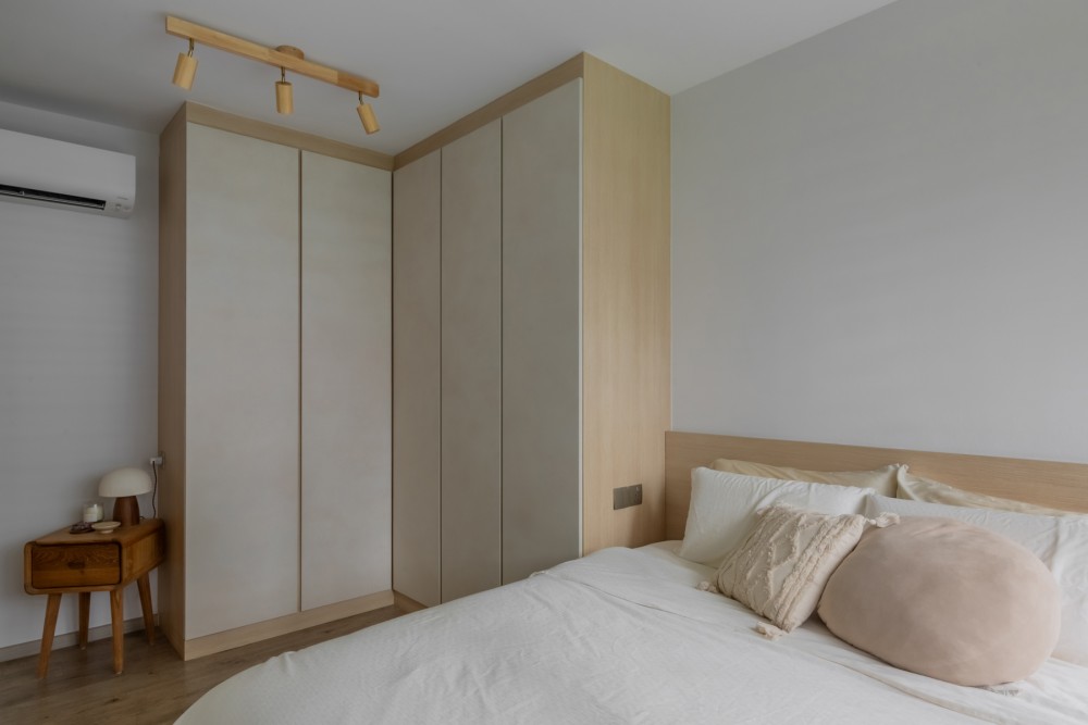 Scandinavian Bedroom with Platform Bed and Wardrobe