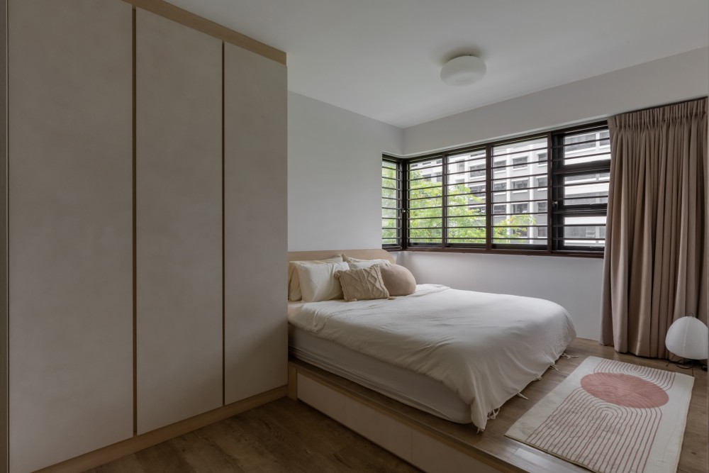 Scandinavian Bedroom with Platform Bed and Wardrobe