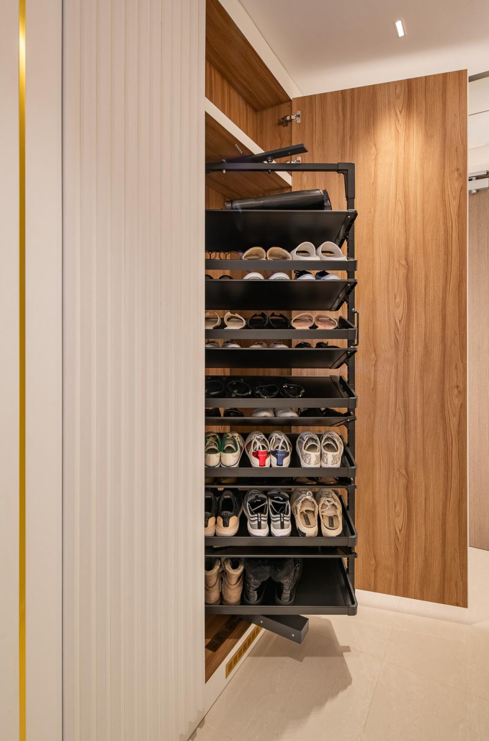 Contemporary Entryway with Seating Bench and Shoe Rack