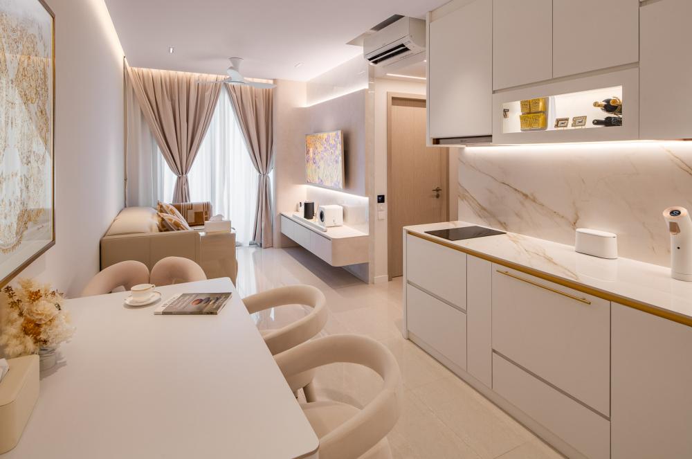 Contemporary Living Room with TV Console and Feature Wall