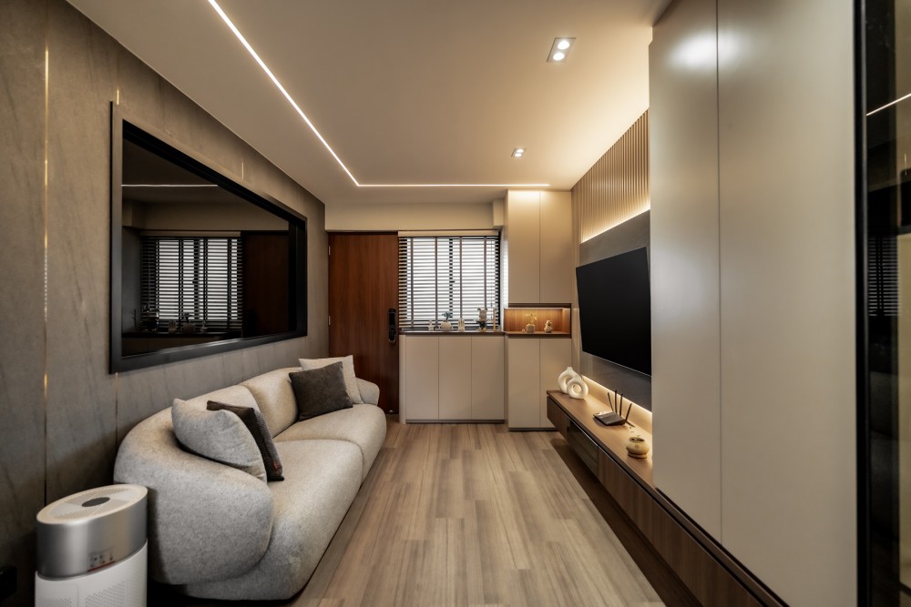 Contemporary Living Room with Feature Wall and Sofa