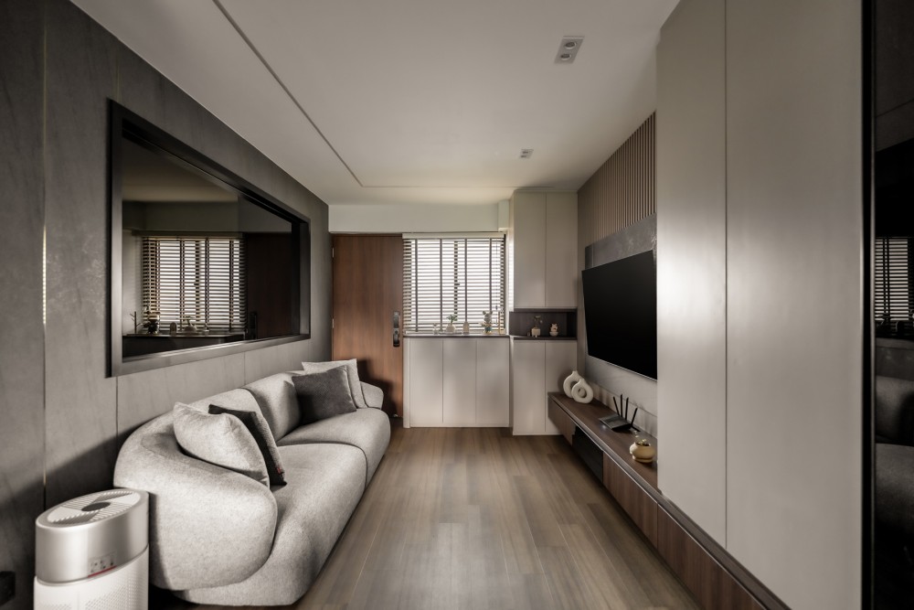 Contemporary Living Room with Feature Wall and Ceiling Light