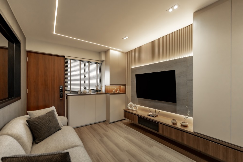 Contemporary Living Room with Feature Wall and Sofa
