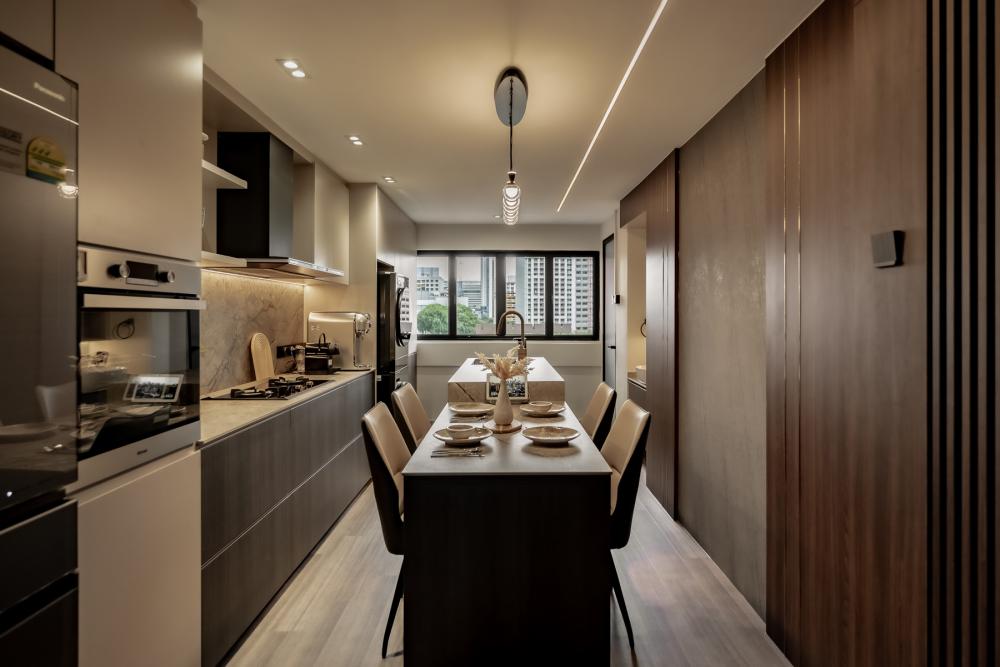 Contemporary Kitchen with Countertop and Open Kitchen