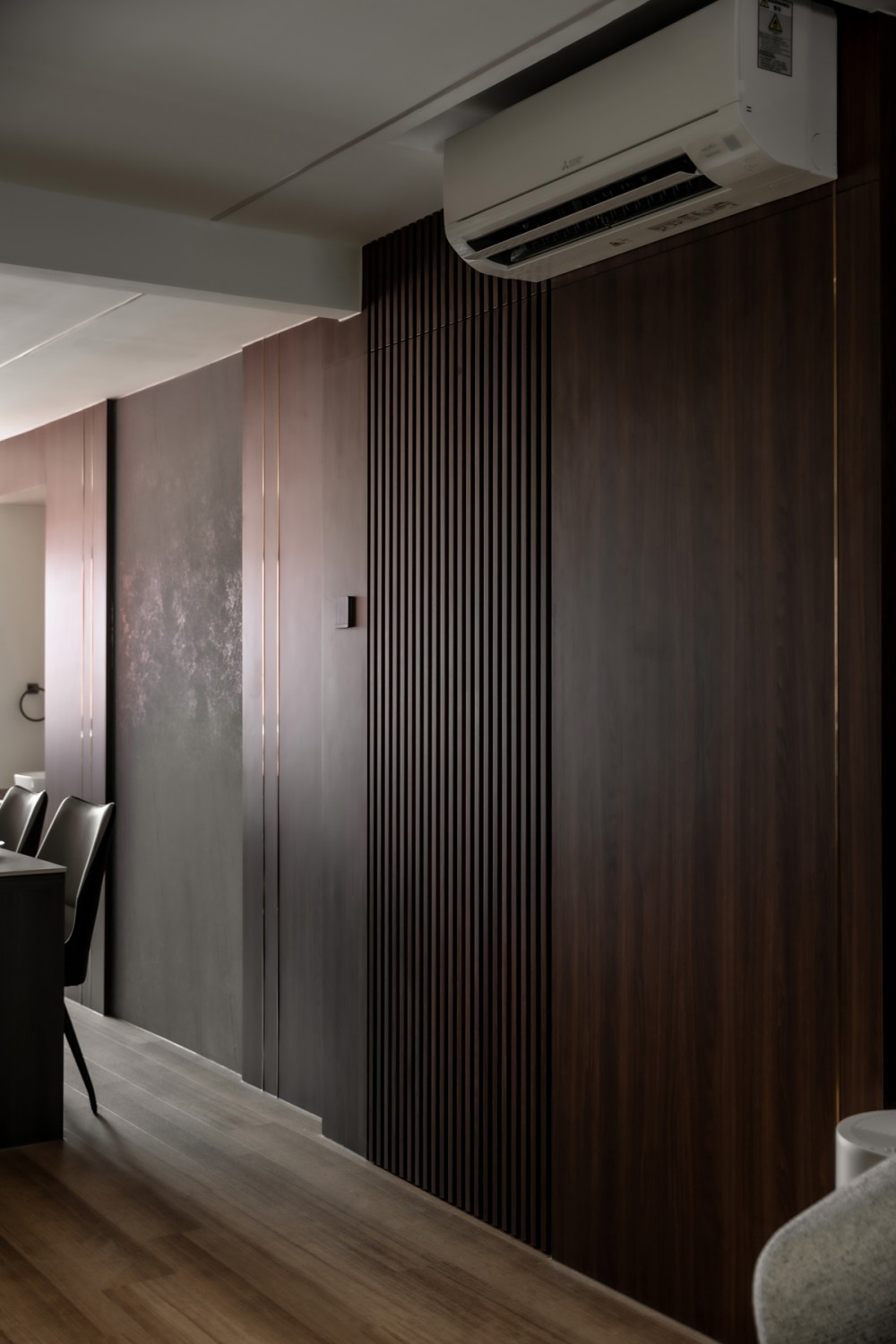 Contemporary Living Room with Feature Wall and Kitchen Island
