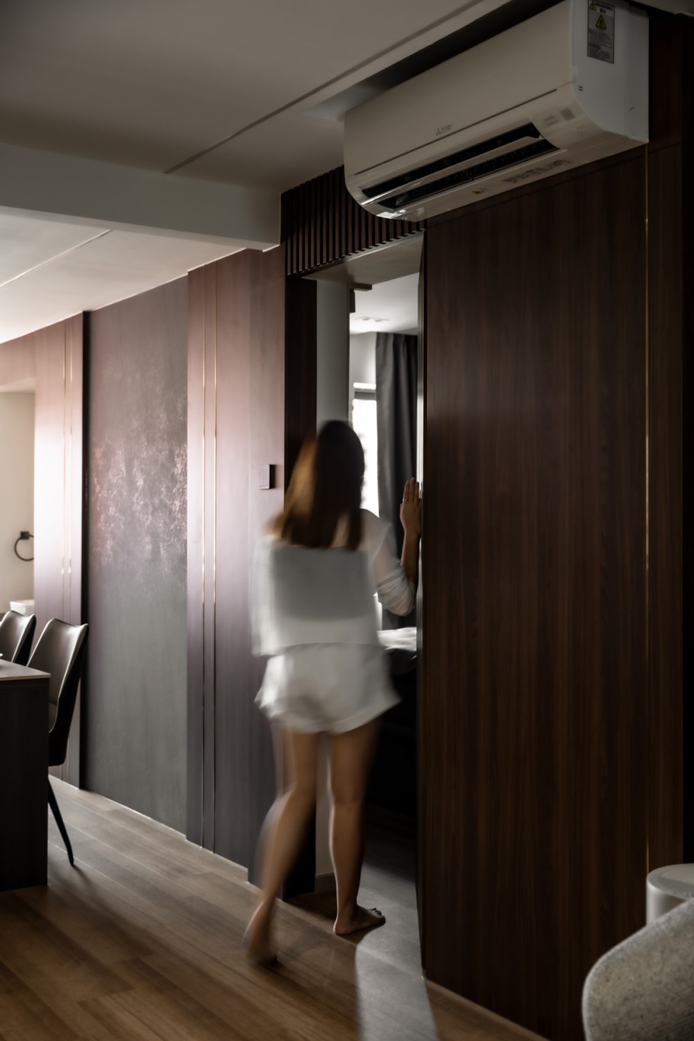 Contemporary Living Room with Feature Wall and Kitchen Island