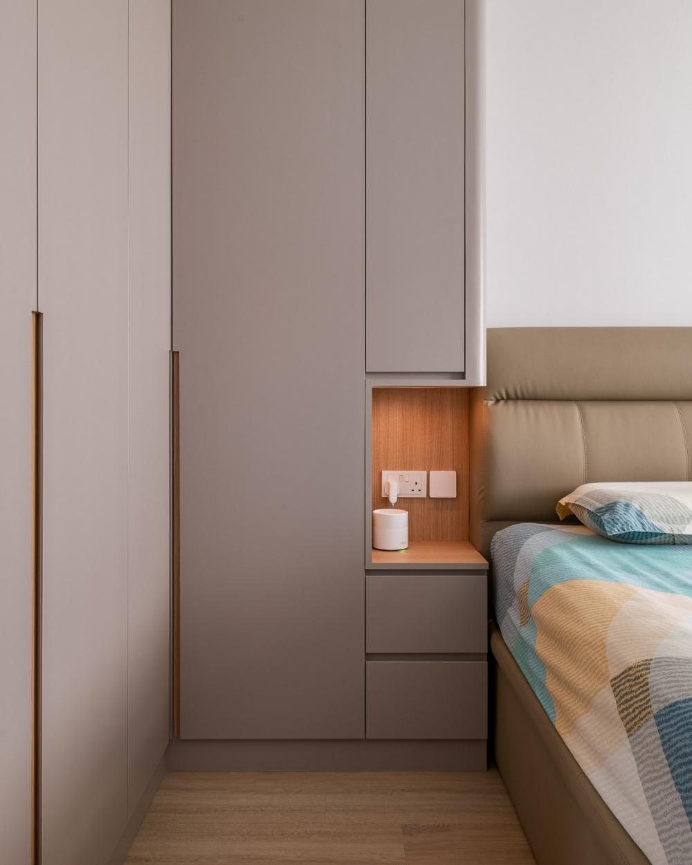 Transitional Bedroom with Bookshelf and Wardrobe