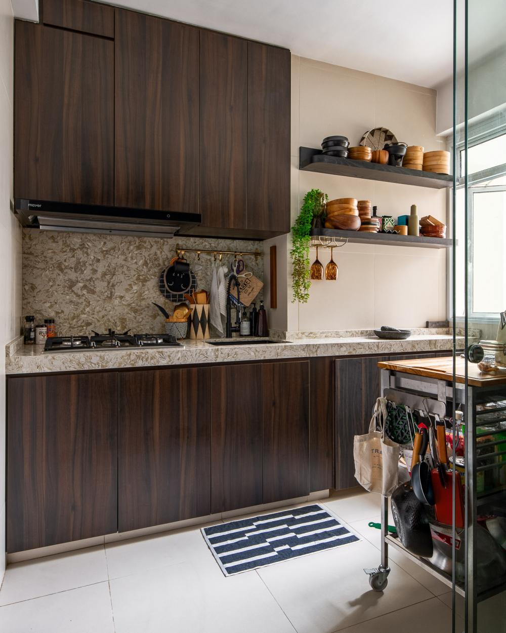 Eclectic Kitchen with Countertop and Homogeneous Tiles