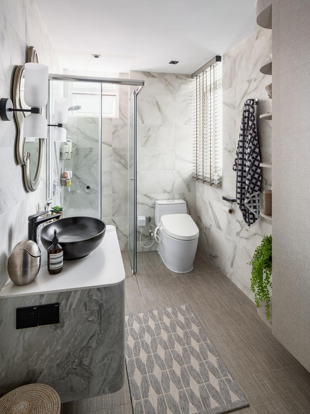 Eclectic Bathroom with Countertop and Homogeneous Tiles