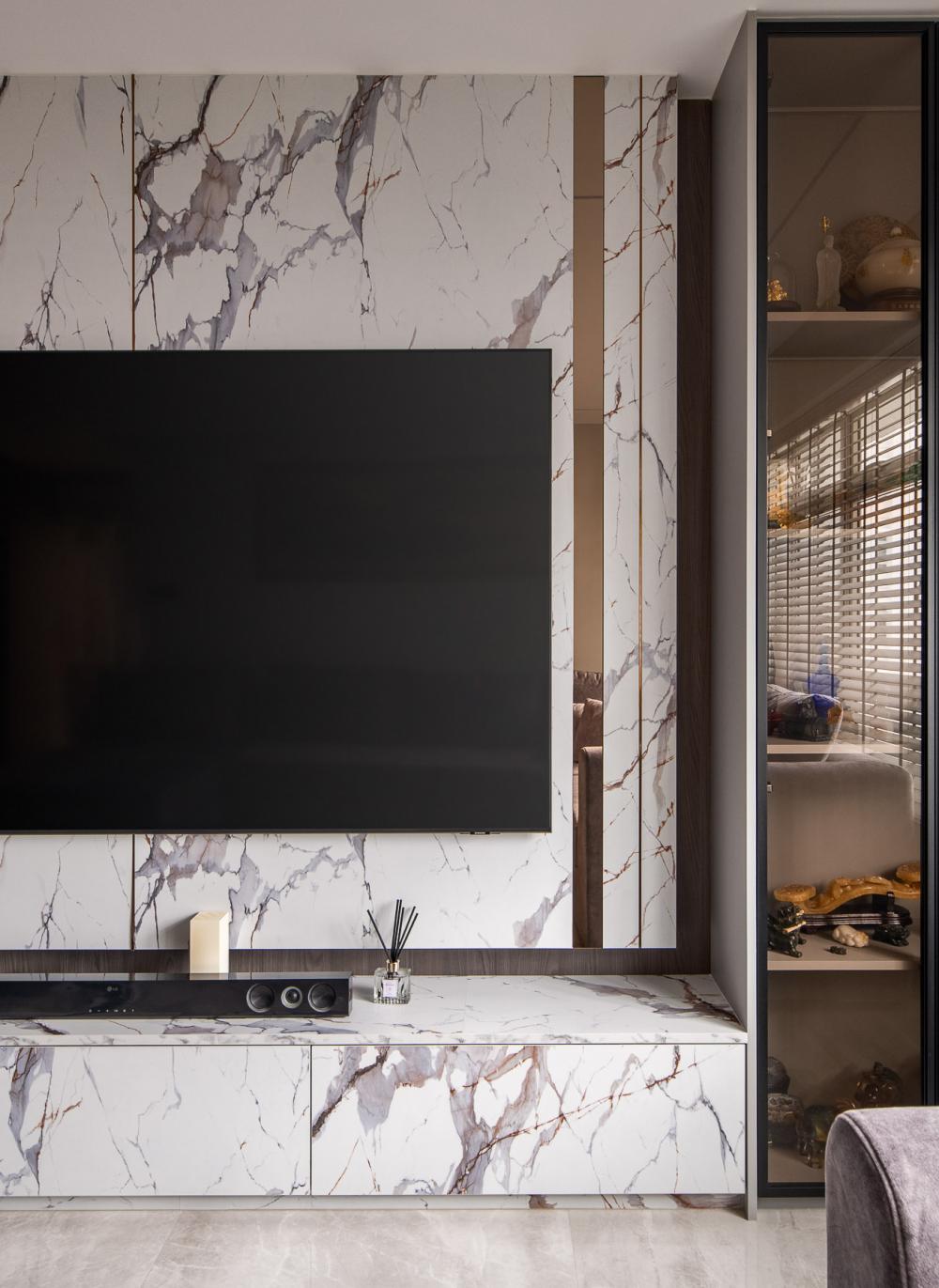 Contemporary Living Room with TV Console and Feature Wall