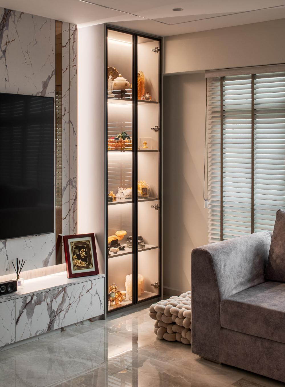 Contemporary Living Room with TV Console and Feature Wall