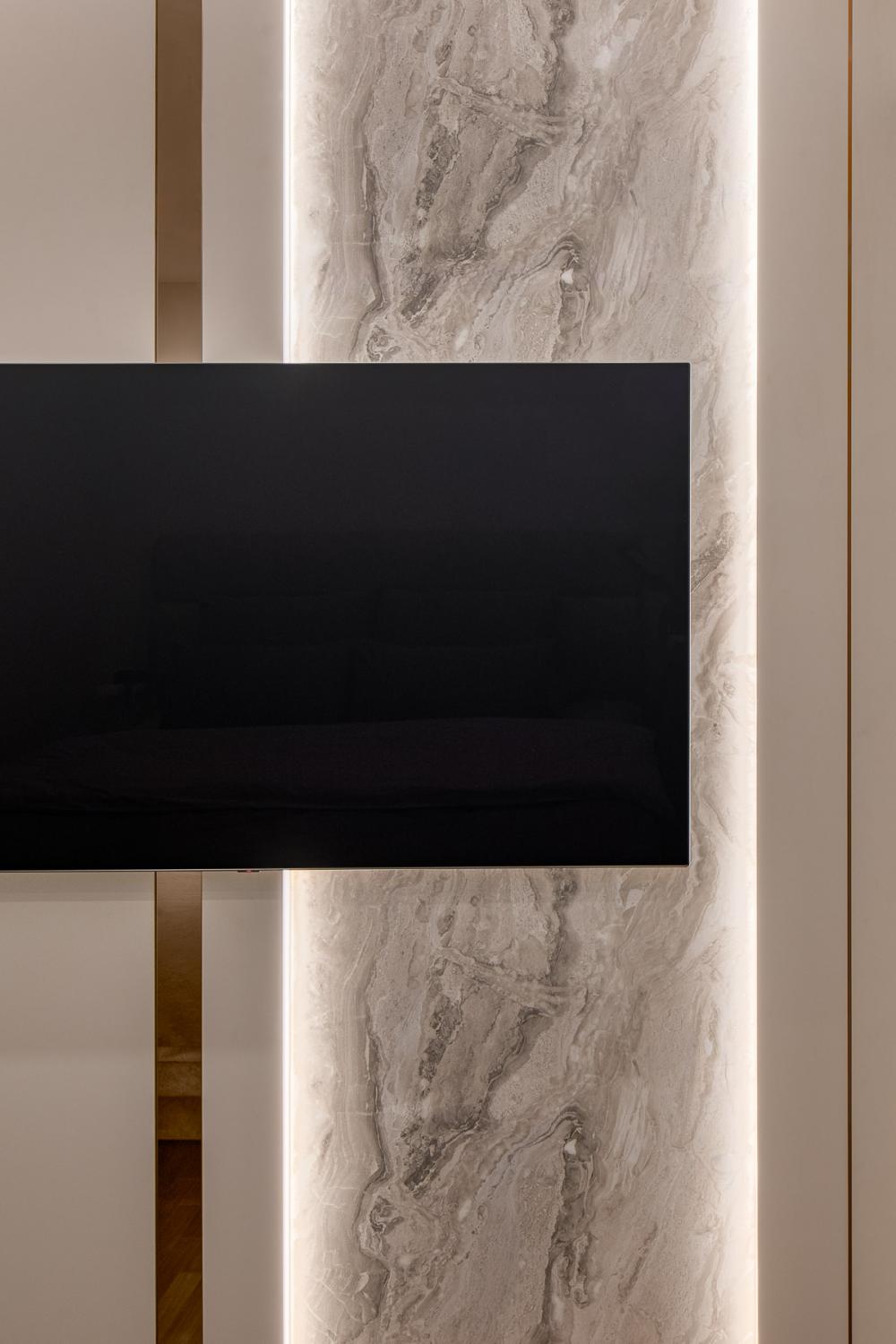 Contemporary Living Room with TV Console and Feature Wall