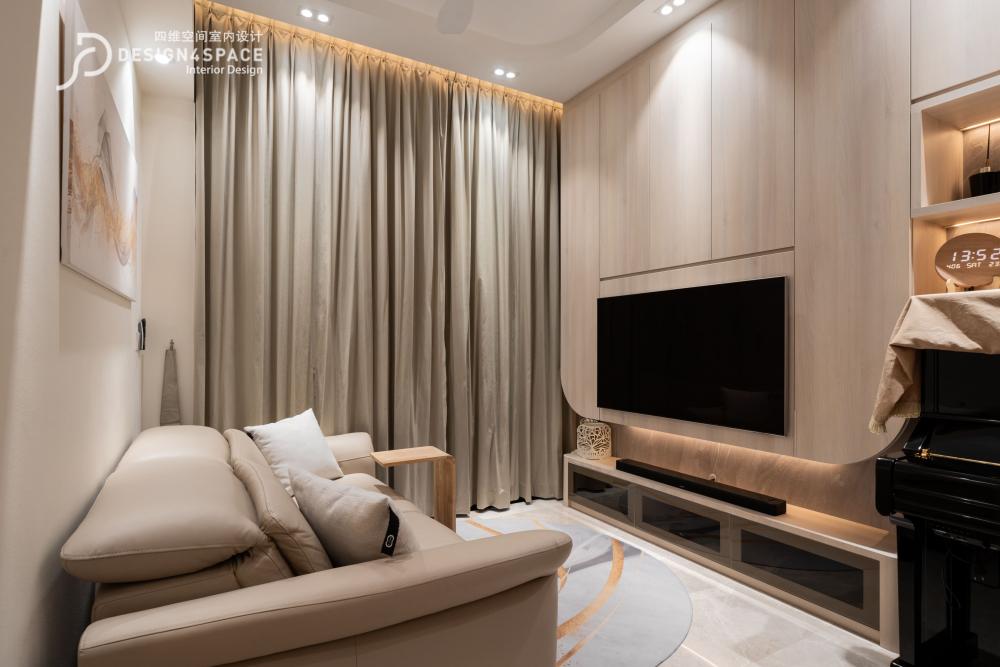 Contemporary Living Room with TV Console and Feature Wall