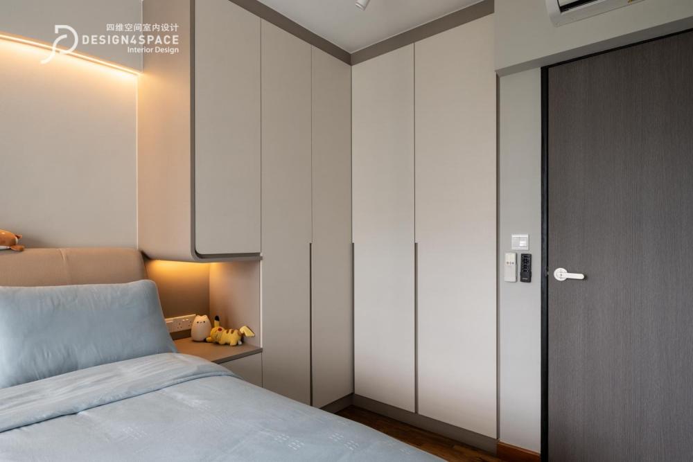 Modern Bedroom with Homogeneous Tiles and Wardrobe