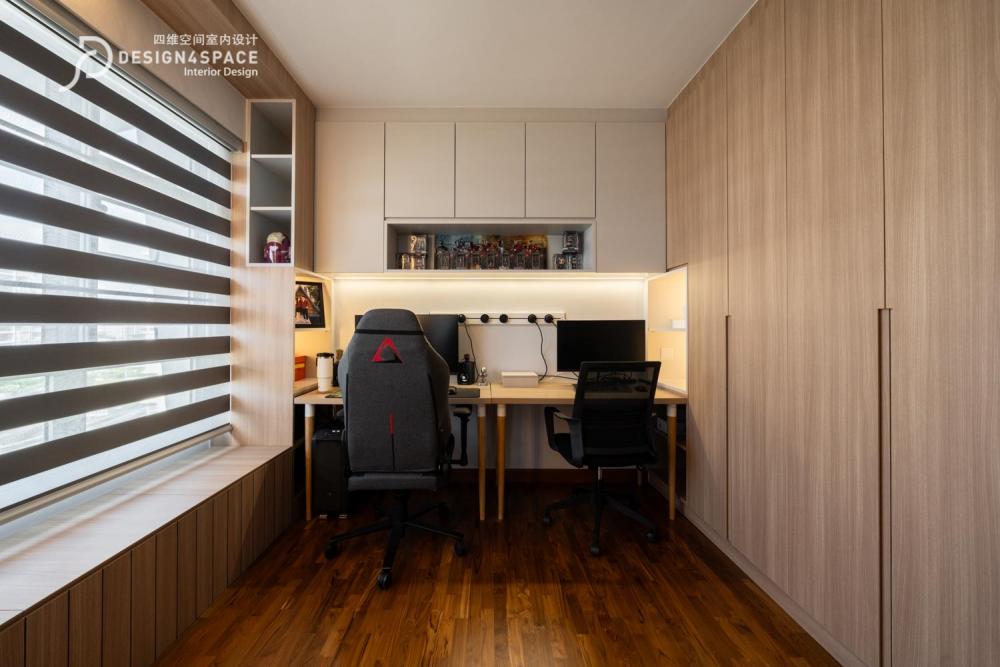 Modern Study with Desk Chairs and Storage Cabinets