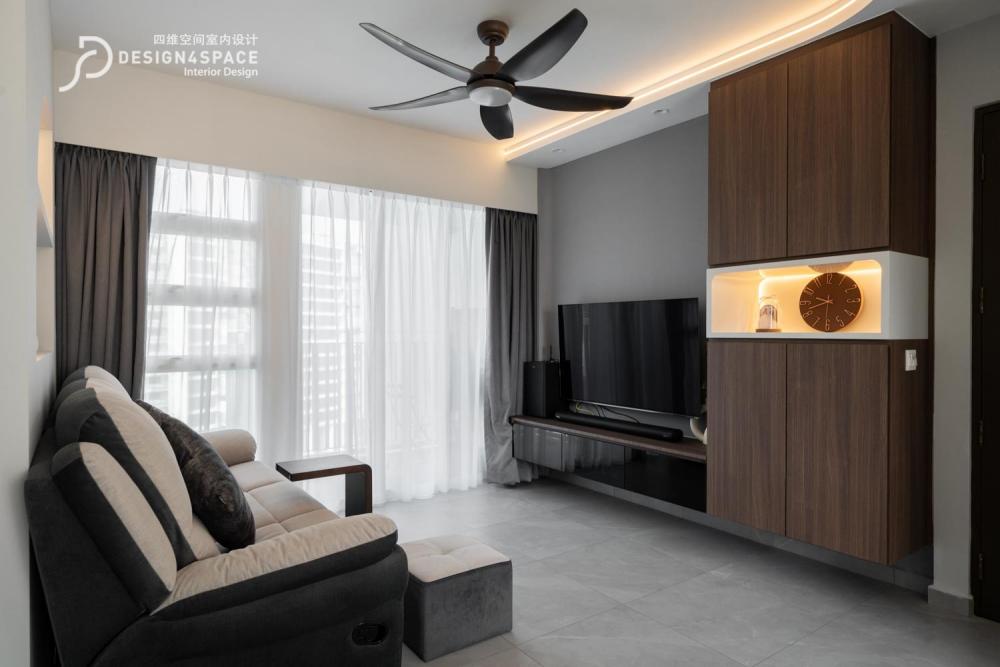 Modern Living Room with Homogeneous Tiles and Sofa