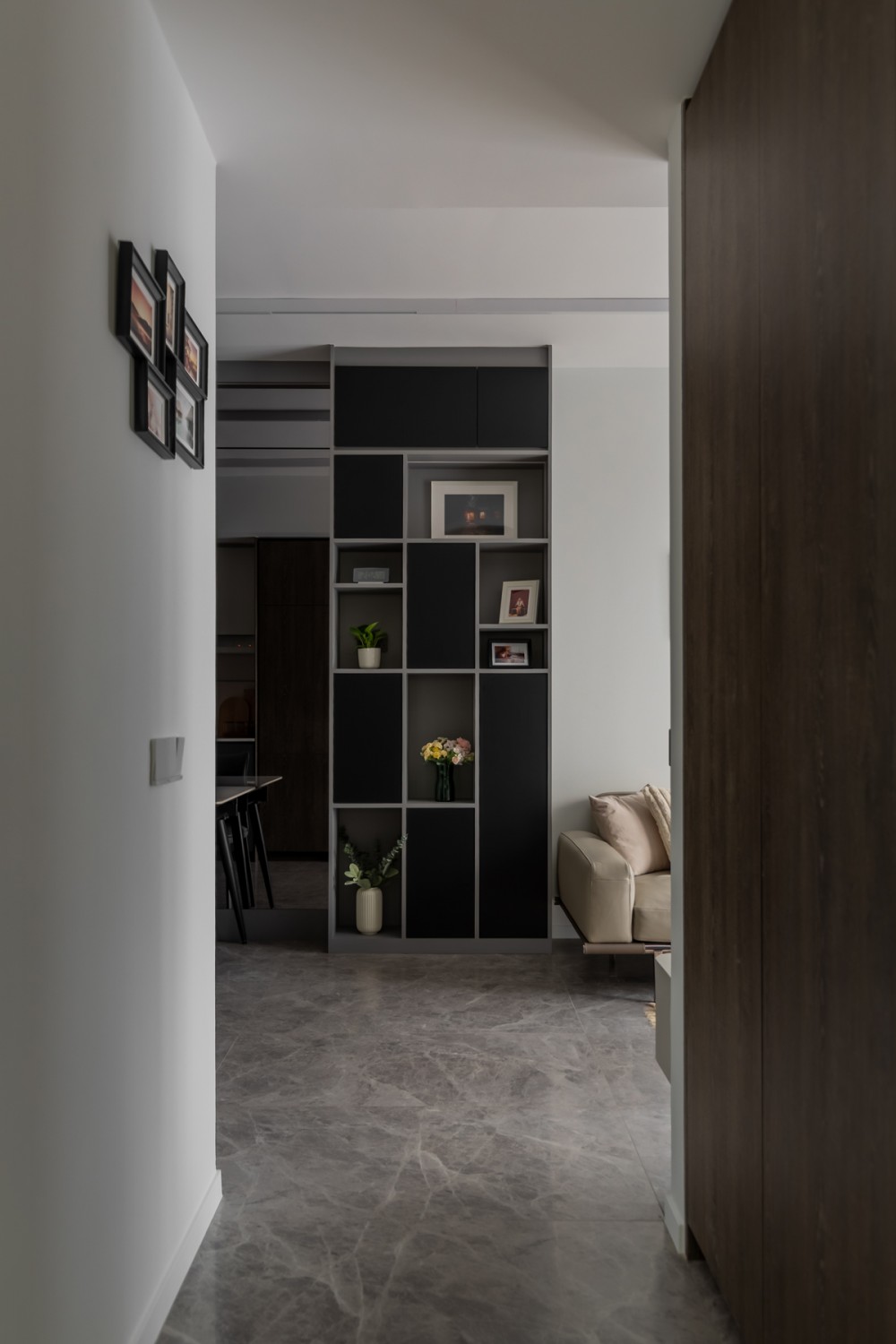 Modern Hallway with Feature Wall and Mirror