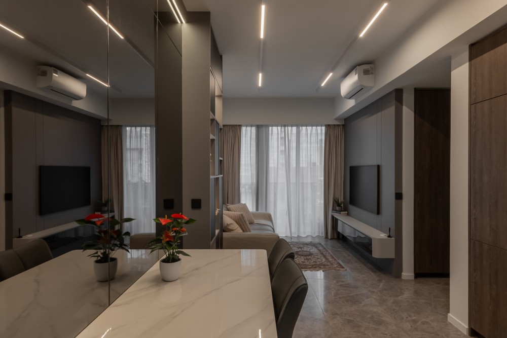 Modern Living Room with TV Console and Feature Wall