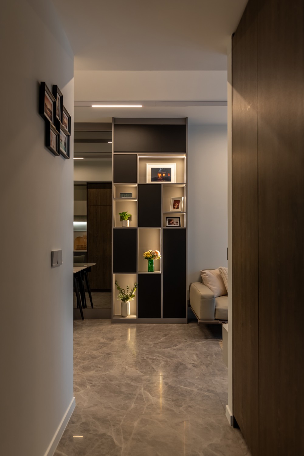 Modern Hallway with Feature Wall and Mirror