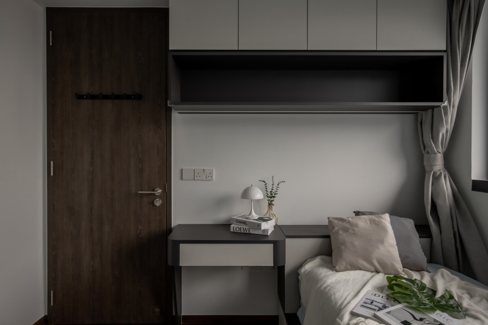 Modern Bedroom with Built-in Bed and Curtain