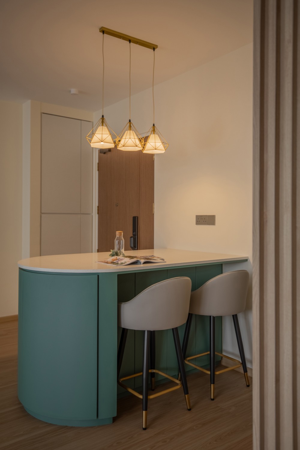 Scandinavian Entryway with Feature Wall and Kitchen Island