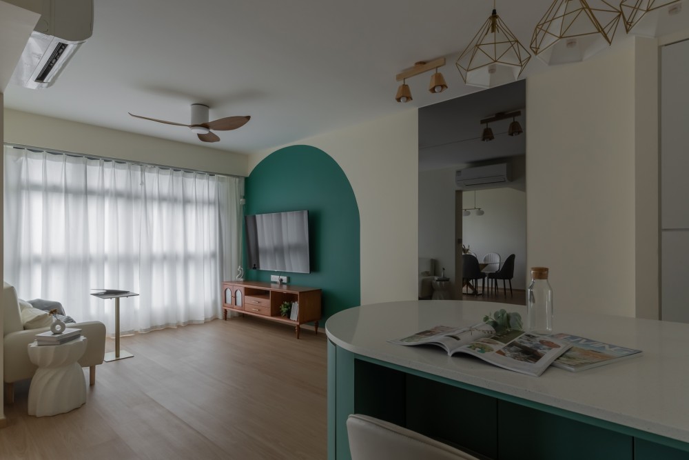 Scandinavian Living Room with TV Console and Feature Wall