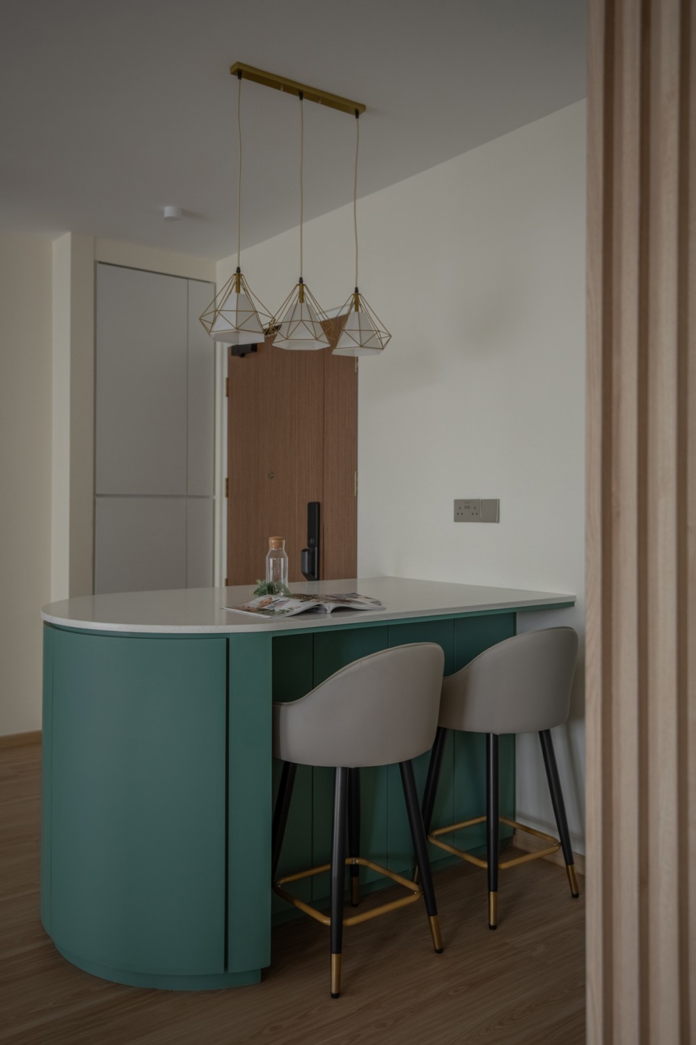 Scandinavian Entryway with Feature Wall and Storage Cabinets