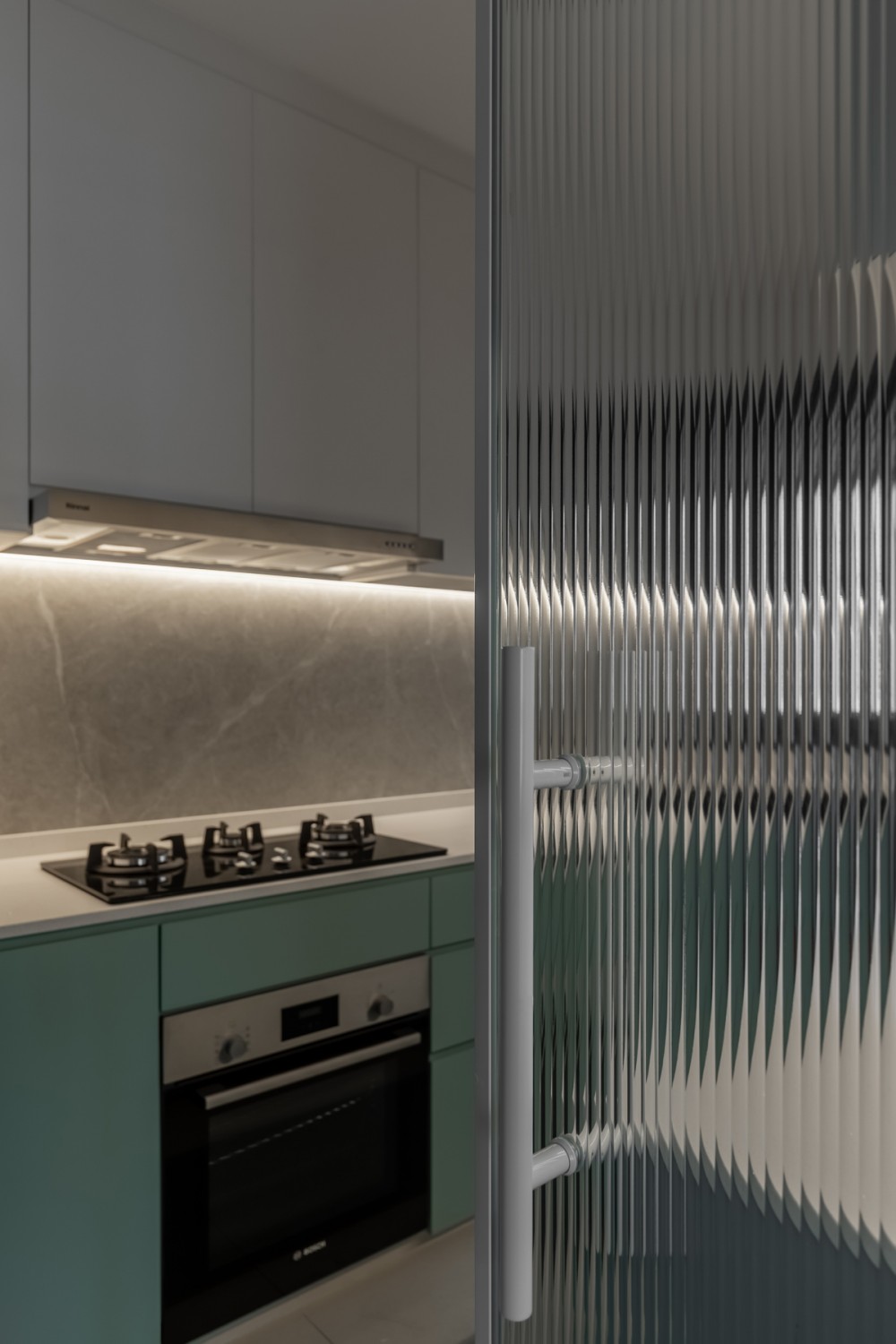 Scandinavian Kitchen with Countertop and Kitchen Backsplash