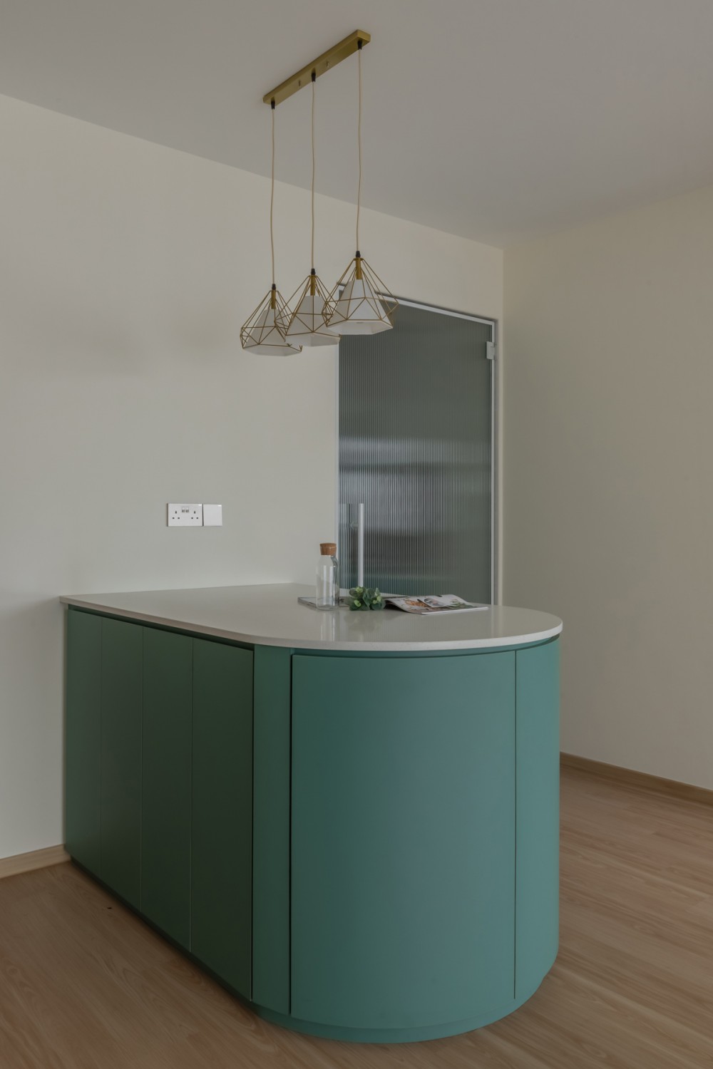 Scandinavian Entryway with Feature Wall and Kitchen Island