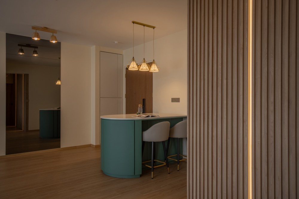 Scandinavian Entryway with Feature Wall and Mirror