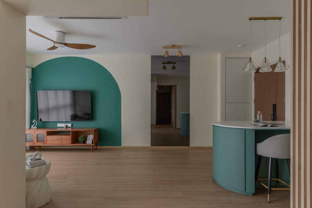 Scandinavian Living Room with Vinyl Flooring and TV Console
