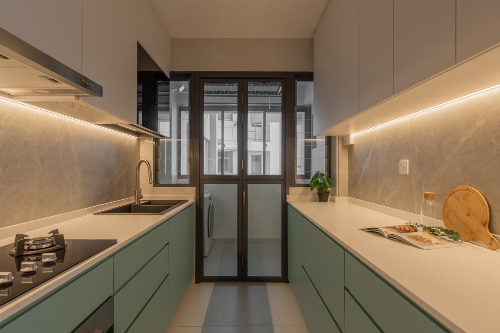 Scandinavian Kitchen with Countertop and Kitchen Window