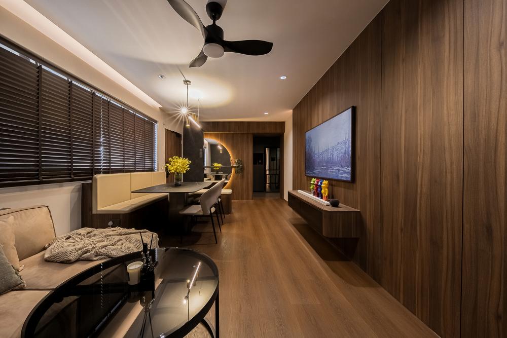 Contemporary Living Room with Vinyl Flooring and Feature Wall