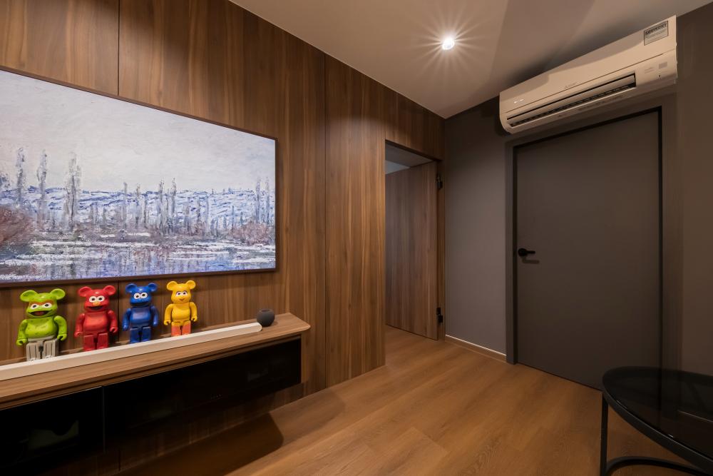 Contemporary Living Room with Vinyl Flooring and TV Console