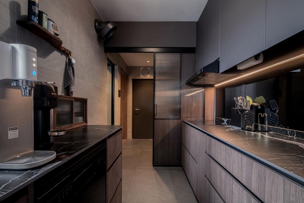 Contemporary Kitchen with Kitchen Window and Cupboard